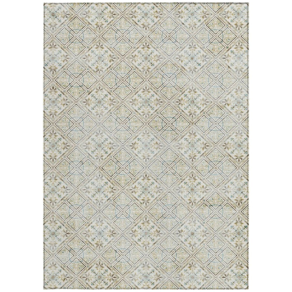 3' X 5' Ivory And Blue Geometric Washable Indoor Outdoor Area Rug HomeRoots