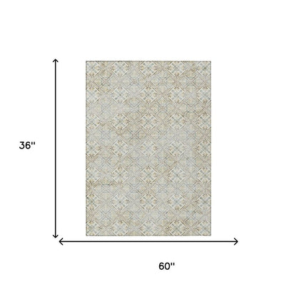 3' X 5' Ivory And Blue Geometric Washable Indoor Outdoor Area Rug HomeRoots