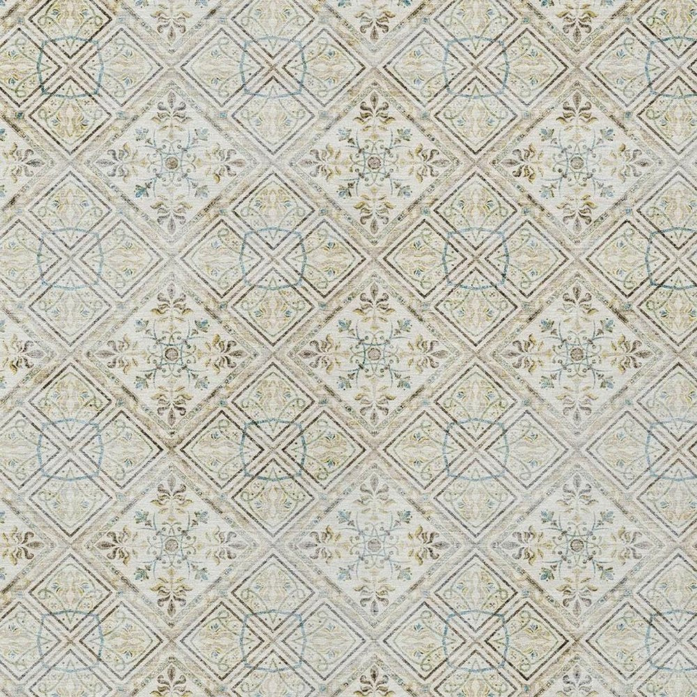 3' X 5' Ivory And Blue Geometric Washable Indoor Outdoor Area Rug HomeRoots