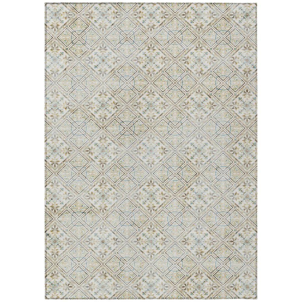3' X 5' Ivory And Blue Geometric Washable Indoor Outdoor Area Rug HomeRoots