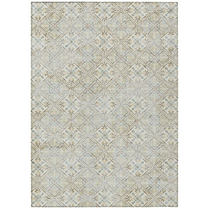 3' X 5' Ivory And Blue Geometric Washable Indoor Outdoor Area Rug HomeRoots