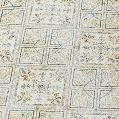 3' X 5' Ivory And Blue Geometric Washable Indoor Outdoor Area Rug HomeRoots