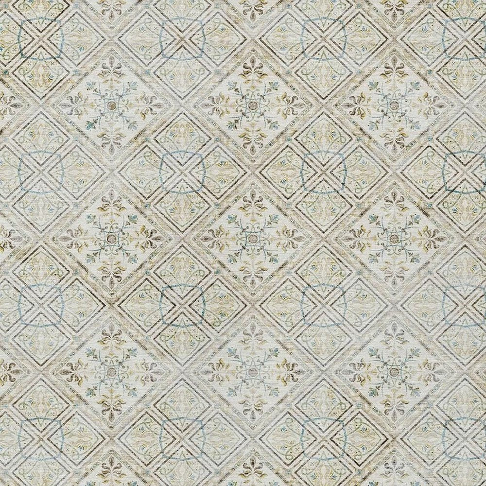 8' X 10' Ivory And Blue Geometric Washable Indoor Outdoor Area Rug HomeRoots