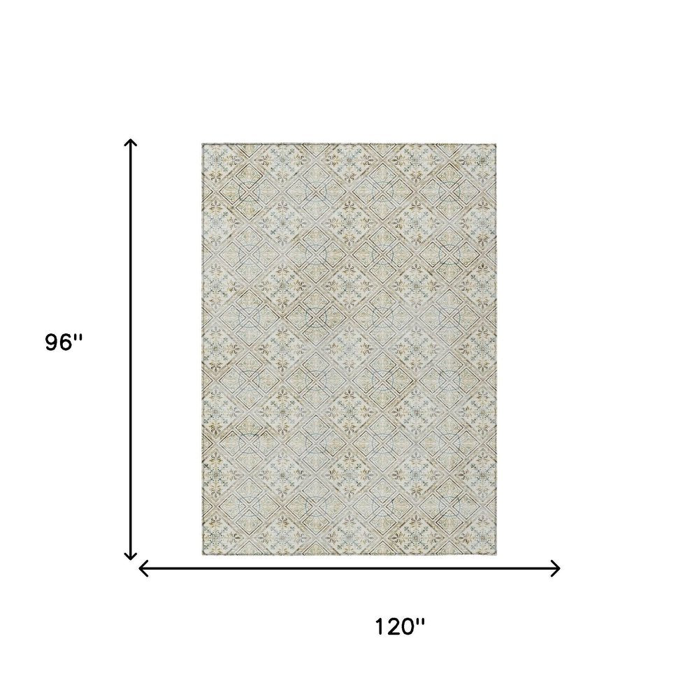 8' X 10' Ivory And Blue Geometric Washable Indoor Outdoor Area Rug HomeRoots