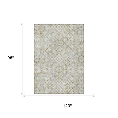 8' X 10' Ivory And Blue Geometric Washable Indoor Outdoor Area Rug HomeRoots