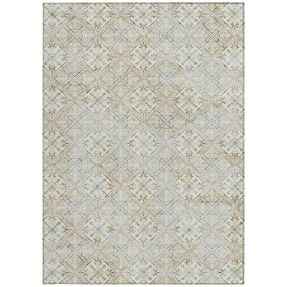 8' X 10' Ivory And Blue Geometric Washable Indoor Outdoor Area Rug HomeRoots