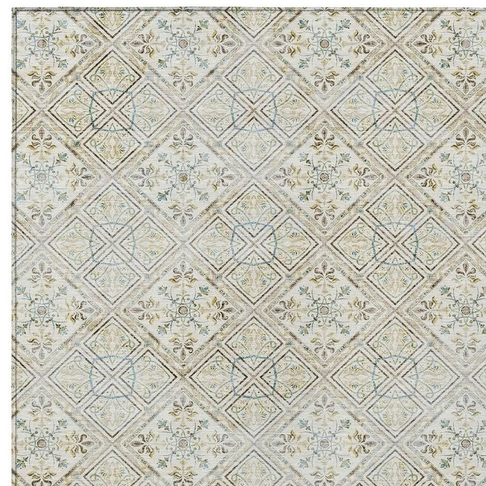 9' X 12' Ivory And Blue Geometric Washable Indoor Outdoor Area Rug HomeRoots