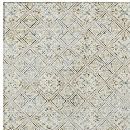 9' X 12' Ivory And Blue Geometric Washable Indoor Outdoor Area Rug HomeRoots