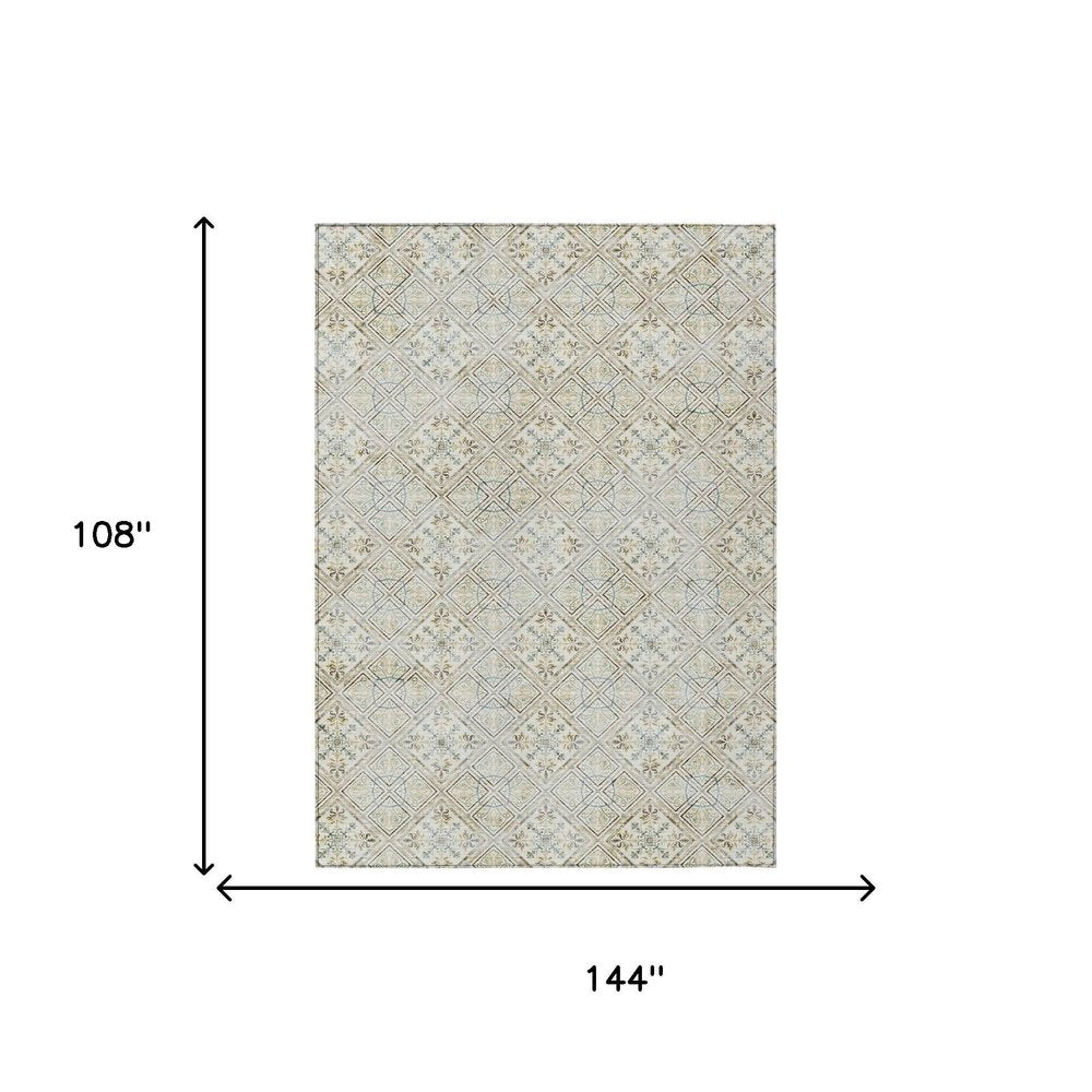 9' X 12' Ivory And Blue Geometric Washable Indoor Outdoor Area Rug HomeRoots