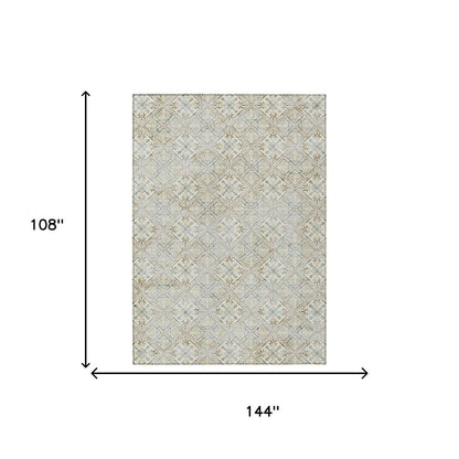 9' X 12' Ivory And Blue Geometric Washable Indoor Outdoor Area Rug HomeRoots