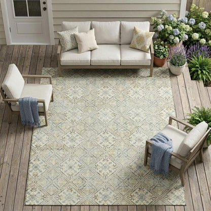 9' X 12' Ivory And Blue Geometric Washable Indoor Outdoor Area Rug HomeRoots