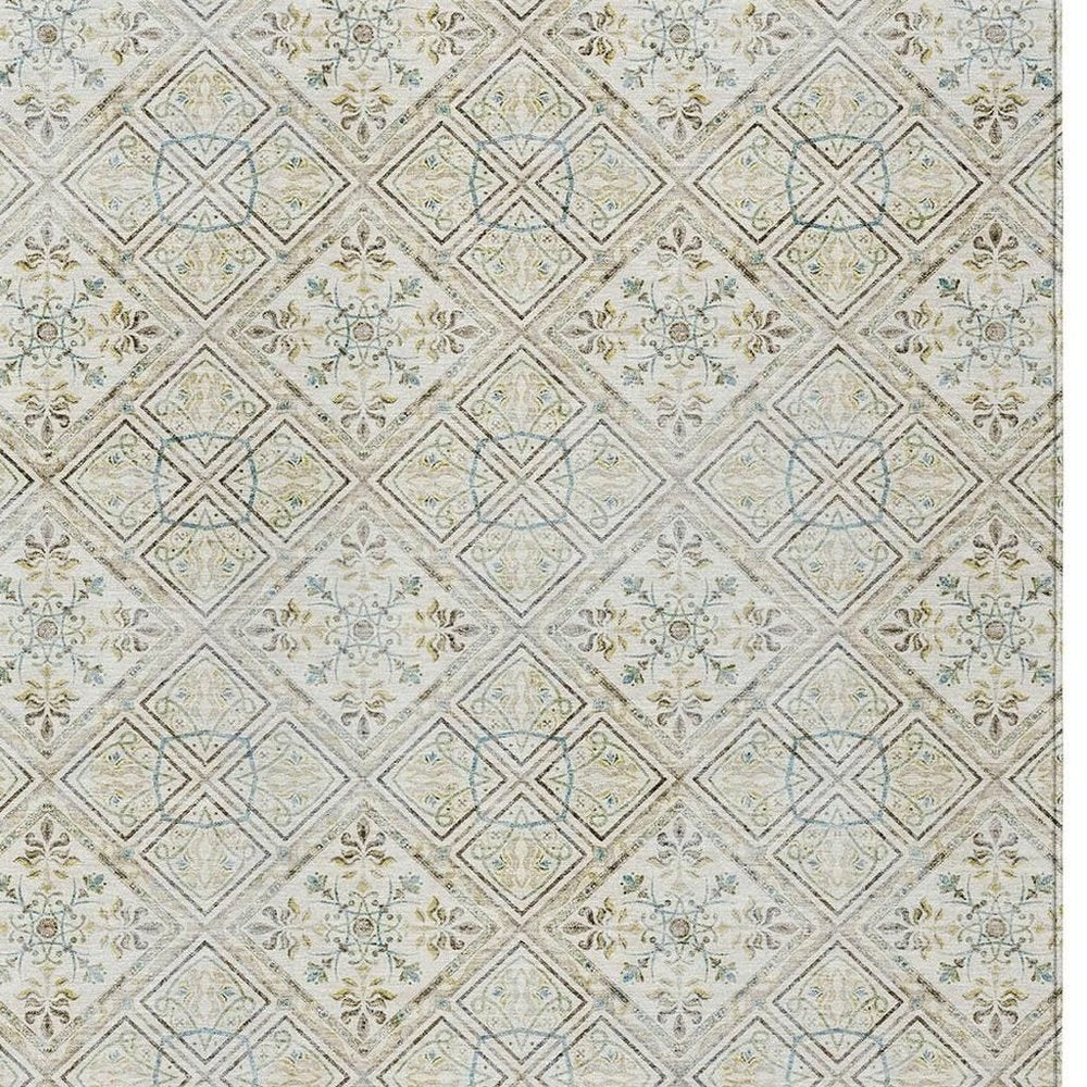 10' X 14' Ivory And Blue Geometric Washable Indoor Outdoor Area Rug HomeRoots
