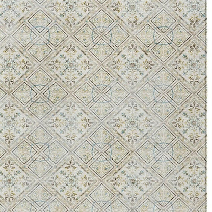 10' X 14' Ivory And Blue Geometric Washable Indoor Outdoor Area Rug HomeRoots