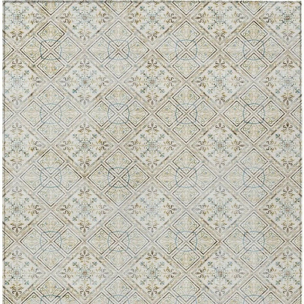 10' X 14' Ivory And Blue Geometric Washable Indoor Outdoor Area Rug HomeRoots