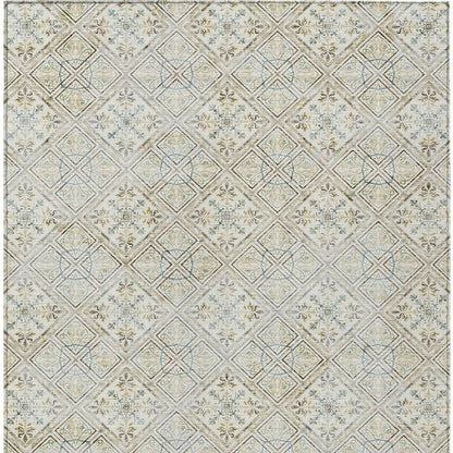 10' X 14' Ivory And Blue Geometric Washable Indoor Outdoor Area Rug HomeRoots
