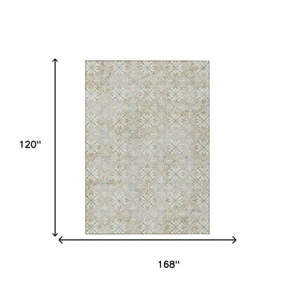 10' X 14' Ivory And Blue Geometric Washable Indoor Outdoor Area Rug HomeRoots