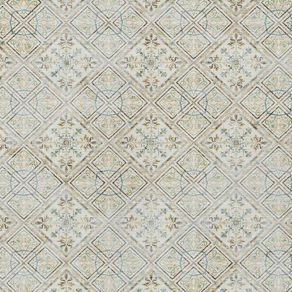 10' X 14' Ivory And Blue Geometric Washable Indoor Outdoor Area Rug HomeRoots