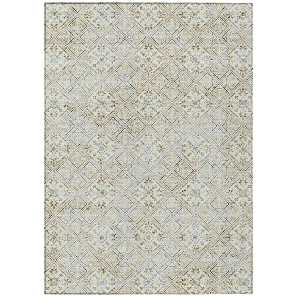 10' X 14' Ivory And Blue Geometric Washable Indoor Outdoor Area Rug HomeRoots