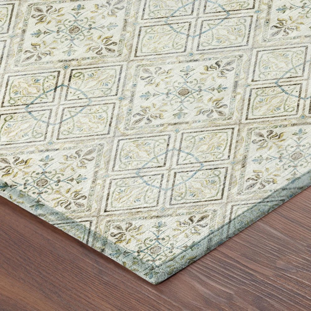 10' X 14' Ivory And Blue Geometric Washable Indoor Outdoor Area Rug HomeRoots