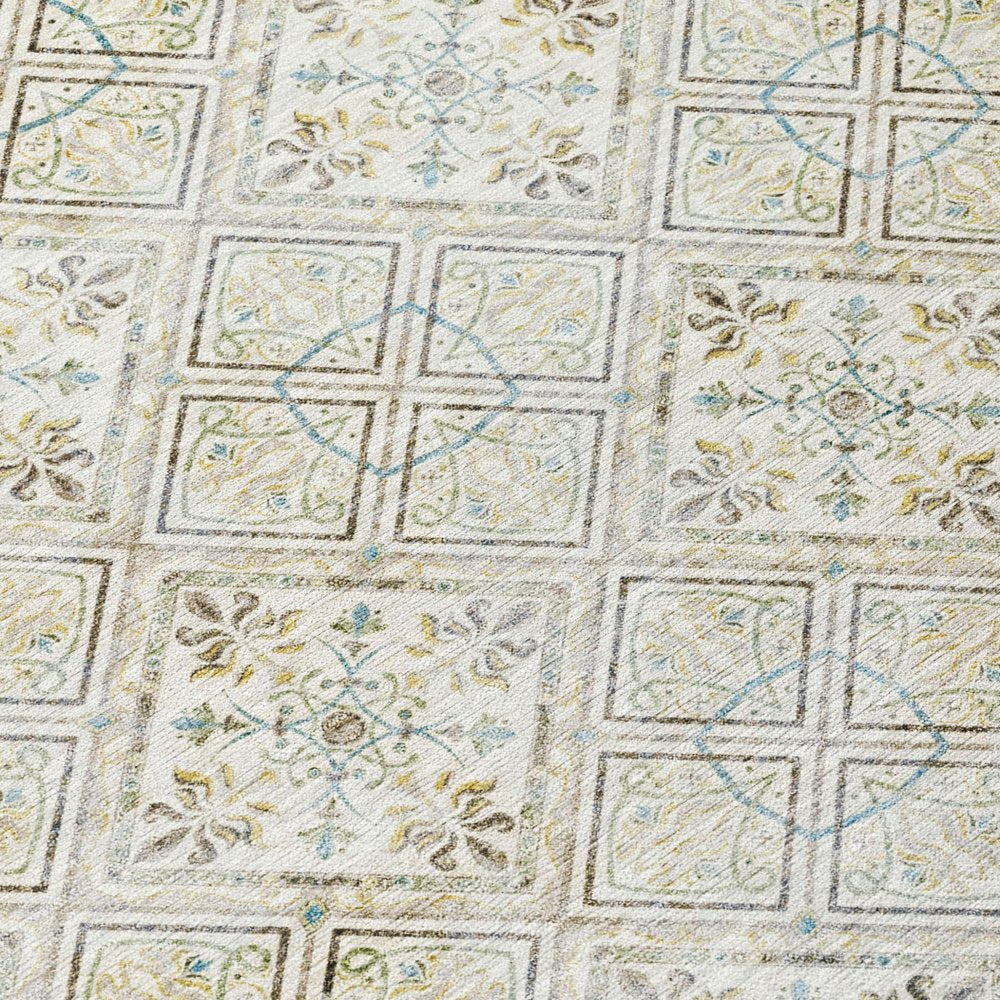10' X 14' Ivory And Blue Geometric Washable Indoor Outdoor Area Rug HomeRoots