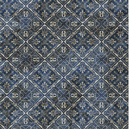 3' X 5' Navy Blue And Gray Geometric Washable Indoor Outdoor Area Rug HomeRoots