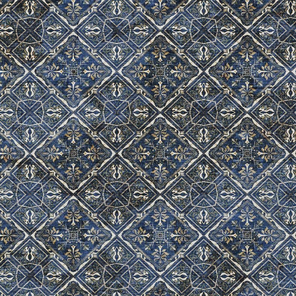 3' X 5' Navy Blue And Gray Geometric Washable Indoor Outdoor Area Rug HomeRoots