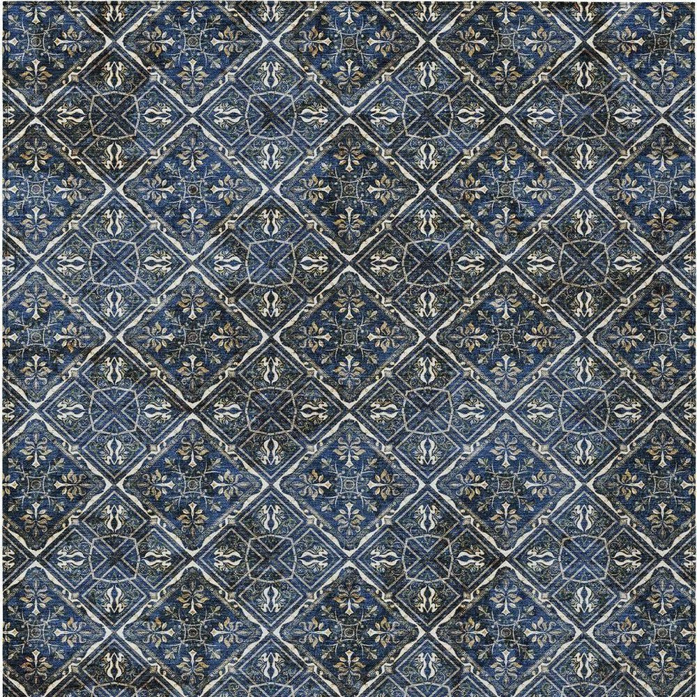 3' X 5' Navy Blue And Gray Geometric Washable Indoor Outdoor Area Rug HomeRoots