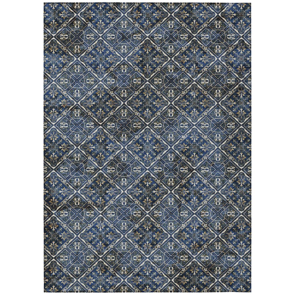 3' X 5' Navy Blue And Gray Geometric Washable Indoor Outdoor Area Rug HomeRoots
