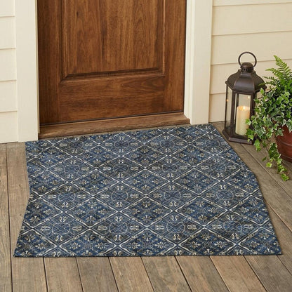 3' X 5' Navy Blue And Gray Geometric Washable Indoor Outdoor Area Rug HomeRoots