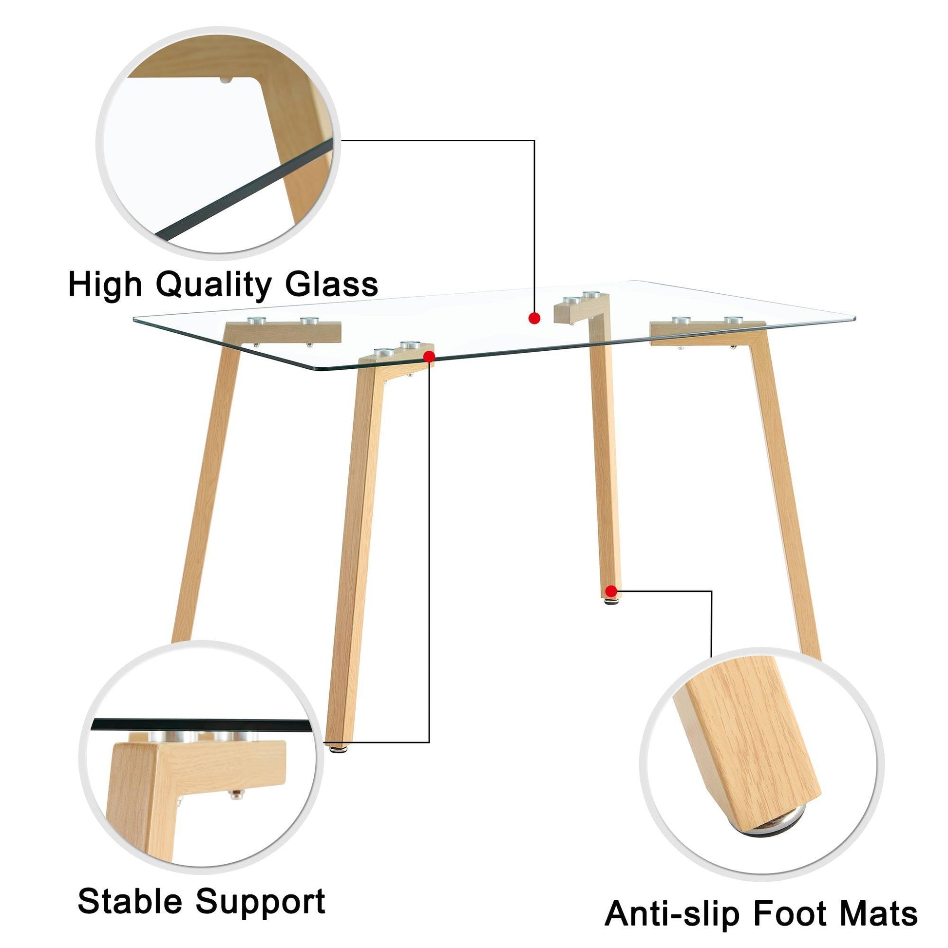 Glass dining table modern minimalist rectangle suitable for 4-6 people equipped with 0.31 "tempered glass tabletop - FurniFindUSA