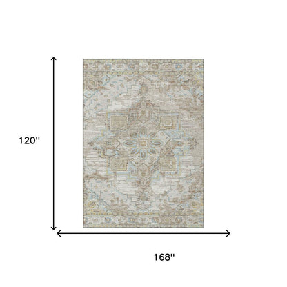 10' X 14' Ivory And Orange Oriental Washable Indoor Outdoor Area Rug HomeRoots