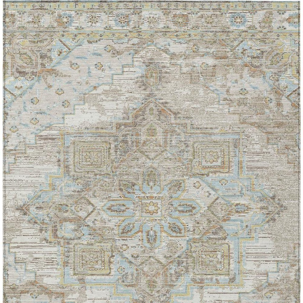 10' X 14' Ivory And Orange Oriental Washable Indoor Outdoor Area Rug — view 7