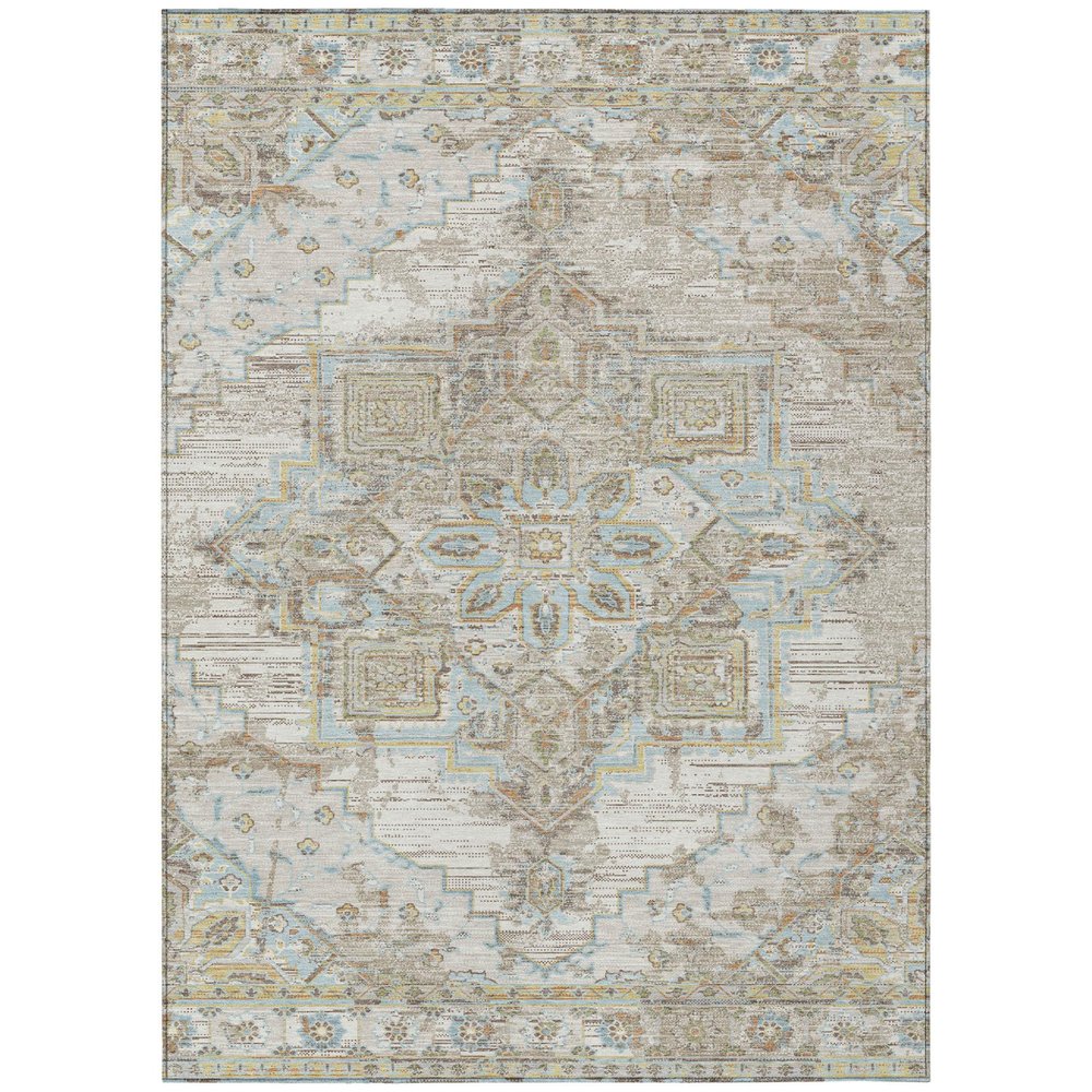 10' X 14' Ivory And Orange Oriental Washable Indoor Outdoor Area Rug — view 1