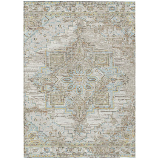 10' X 14' Ivory And Orange Oriental Washable Indoor Outdoor Area Rug