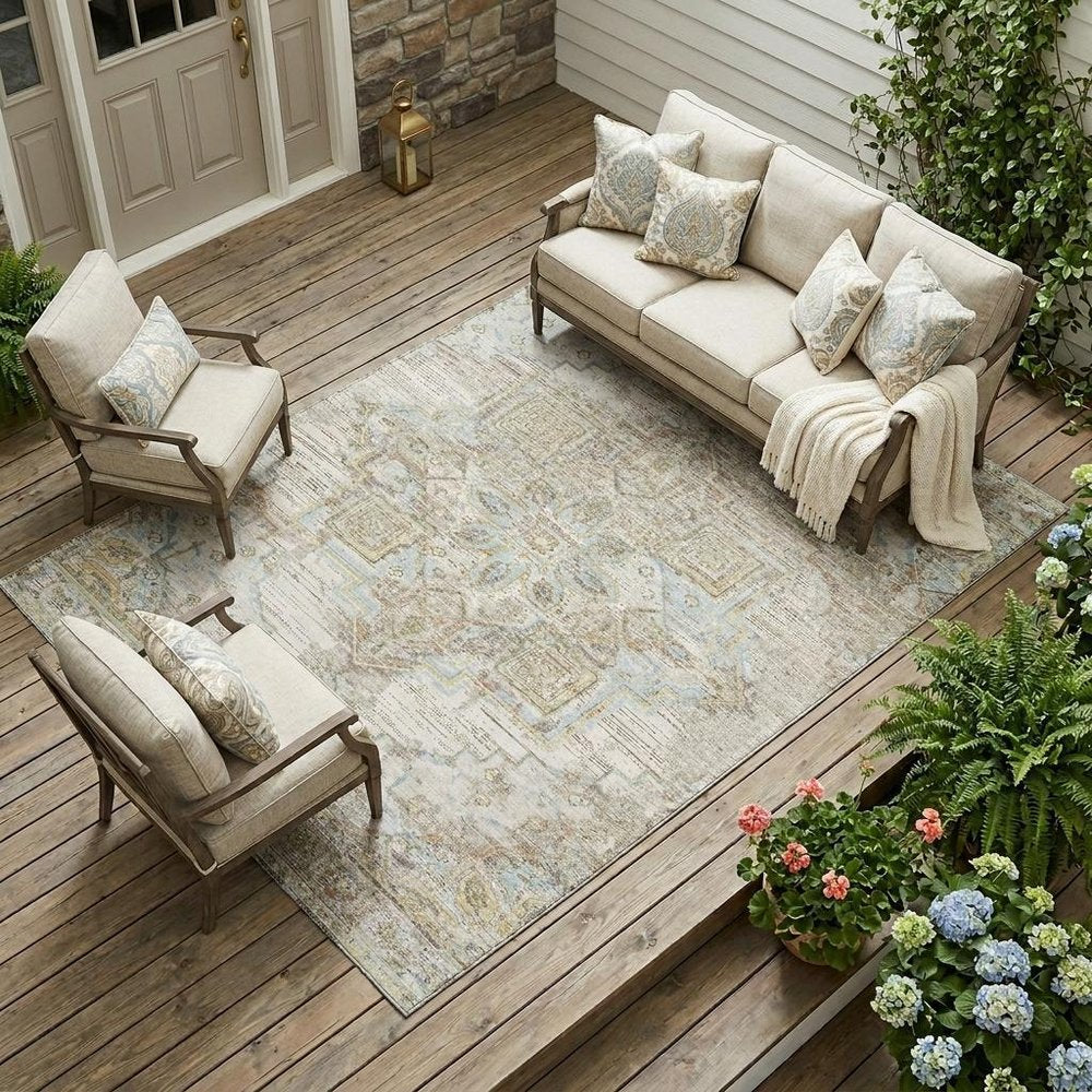 10' X 14' Ivory And Orange Oriental Washable Indoor Outdoor Area Rug — view 5