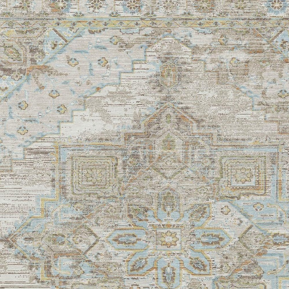 10' X 14' Ivory And Orange Oriental Washable Indoor Outdoor Area Rug — view 6