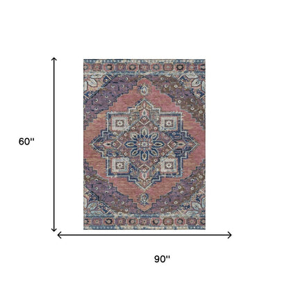 5' X 8' Merlot And Gold Oriental Washable Indoor Outdoor Area Rug HomeRoots