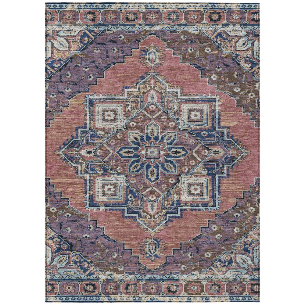 5' X 8' Merlot And Gold Oriental Washable Indoor Outdoor Area Rug — view 1
