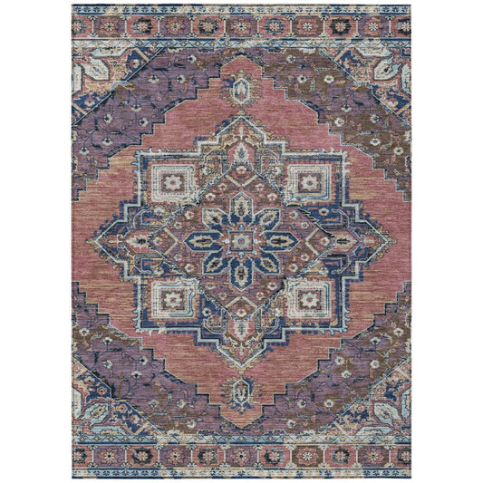 5' X 8' Merlot And Gold Oriental Washable Indoor Outdoor Area Rug