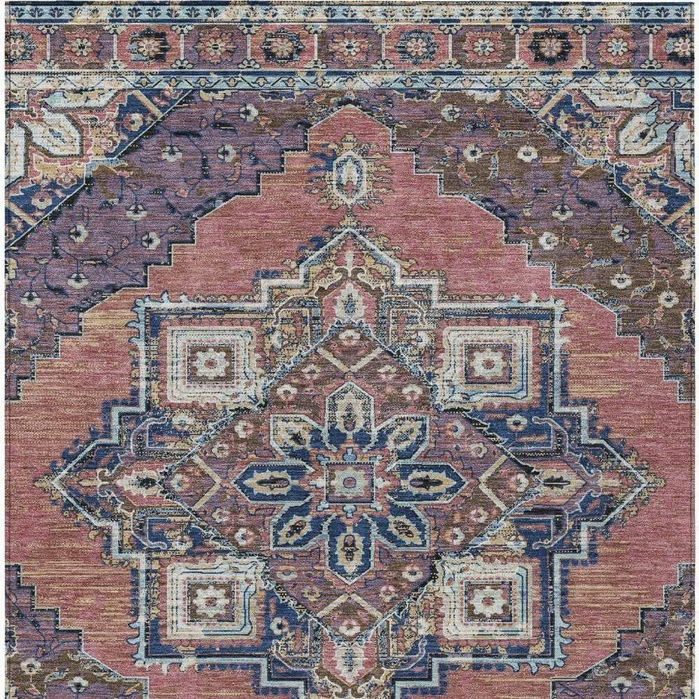 5' X 8' Merlot And Gold Oriental Washable Indoor Outdoor Area Rug — view 6