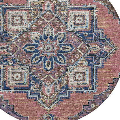 8' Merlot And Gold Round Oriental Washable Indoor Outdoor Area Rug HomeRoots