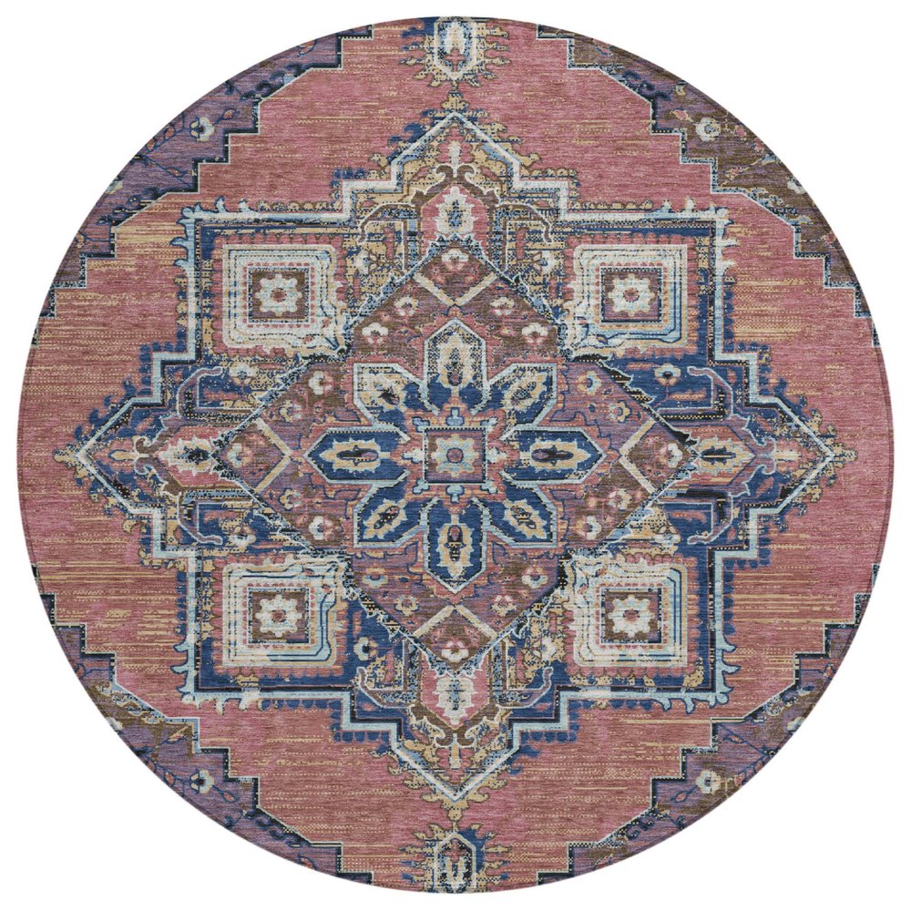 8' Merlot And Gold Round Oriental Washable Indoor Outdoor Area Rug HomeRoots