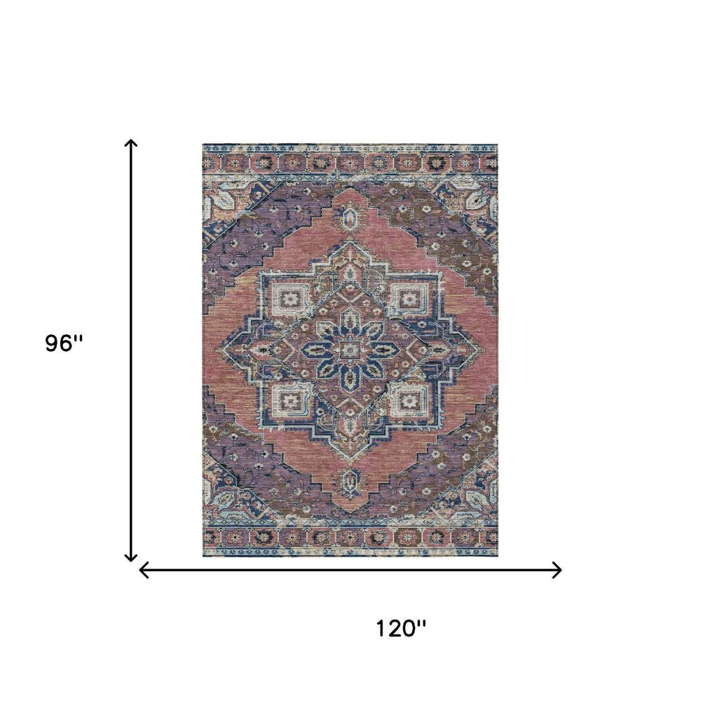 8' X 10' Merlot And Gold Oriental Washable Indoor Outdoor Area Rug — view 4