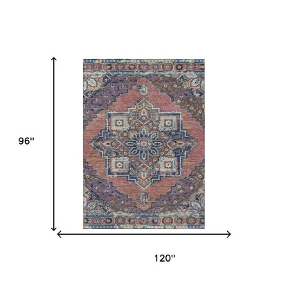 8' X 10' Merlot And Gold Oriental Washable Indoor Outdoor Area Rug HomeRoots