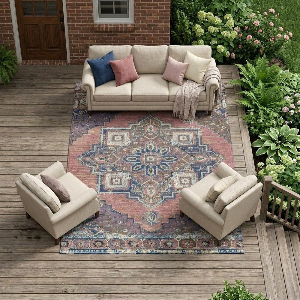 8' X 10' Merlot And Gold Oriental Washable Indoor Outdoor Area Rug — view 5