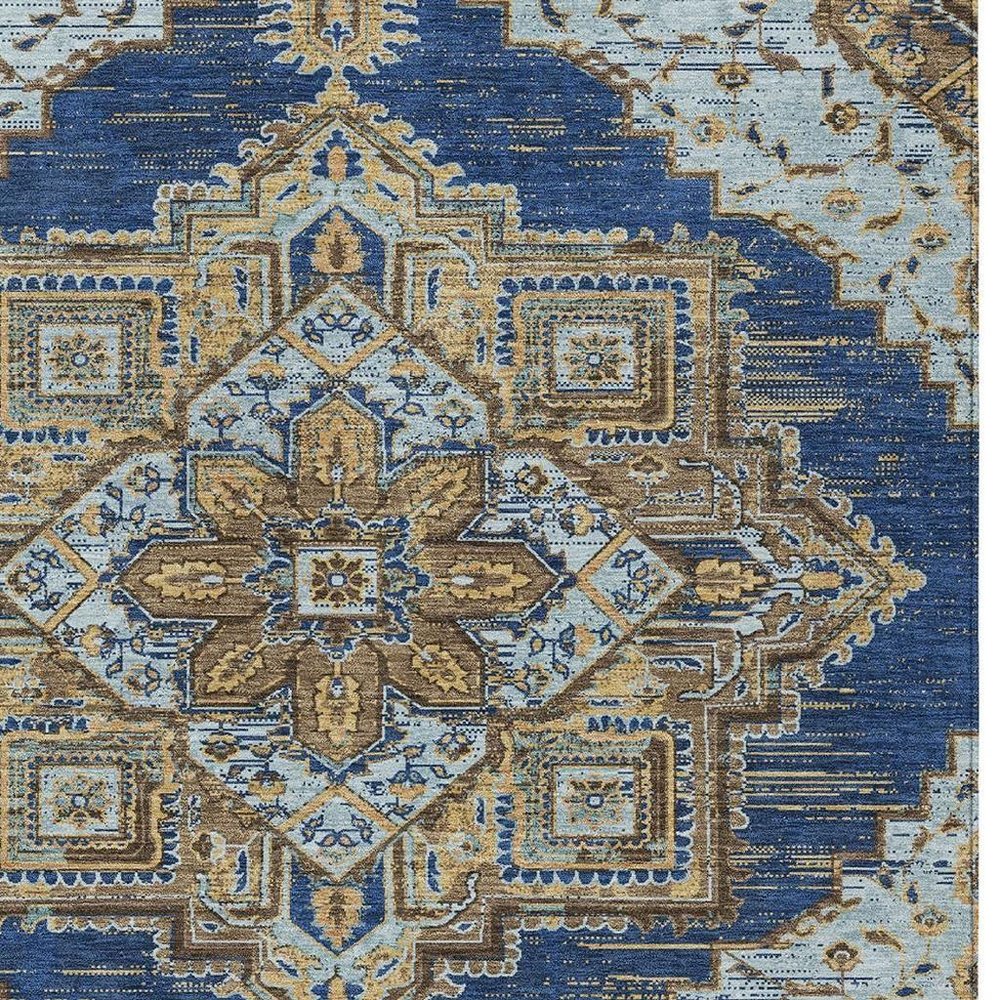3' X 5' Navy Blue And Linen Oriental Washable Indoor Outdoor Area Rug HomeRoots
