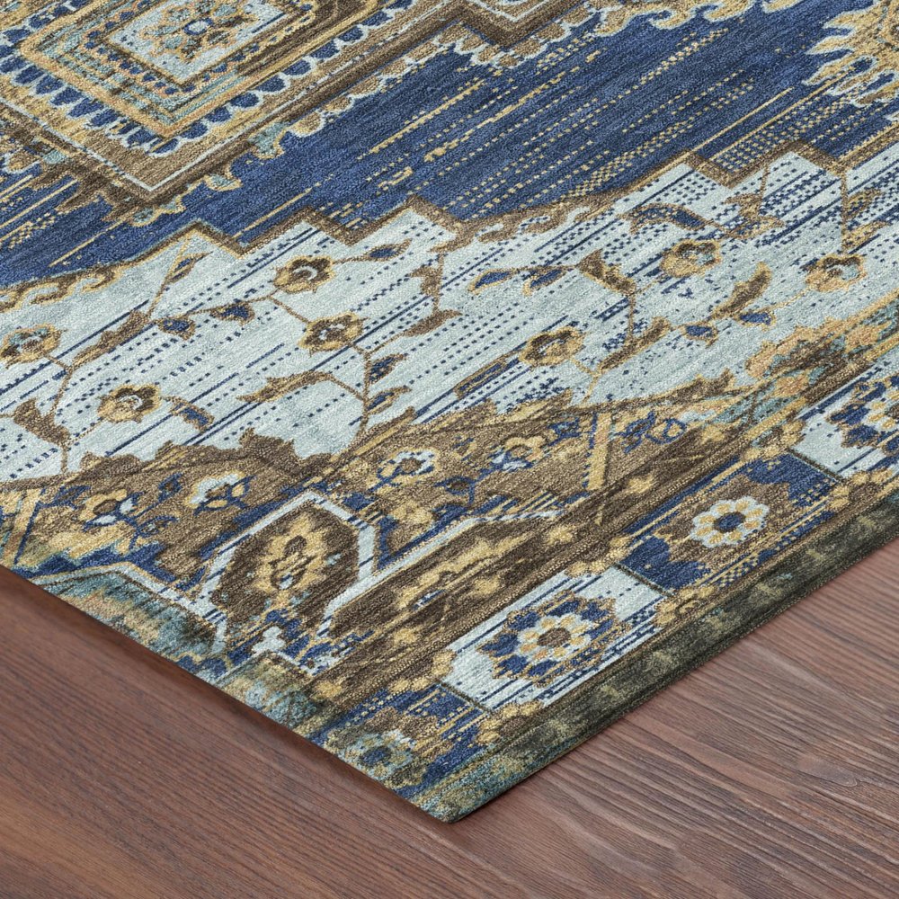 5' X 8' Navy Blue And Linen Oriental Washable Indoor Outdoor Area Rug HomeRoots