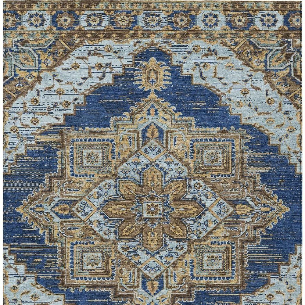 10' X 14' Navy Blue And Linen Oriental Washable Indoor Outdoor Area Rug — view 7