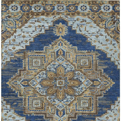 10' X 14' Navy Blue And Linen Oriental Washable Indoor Outdoor Area Rug HomeRoots
