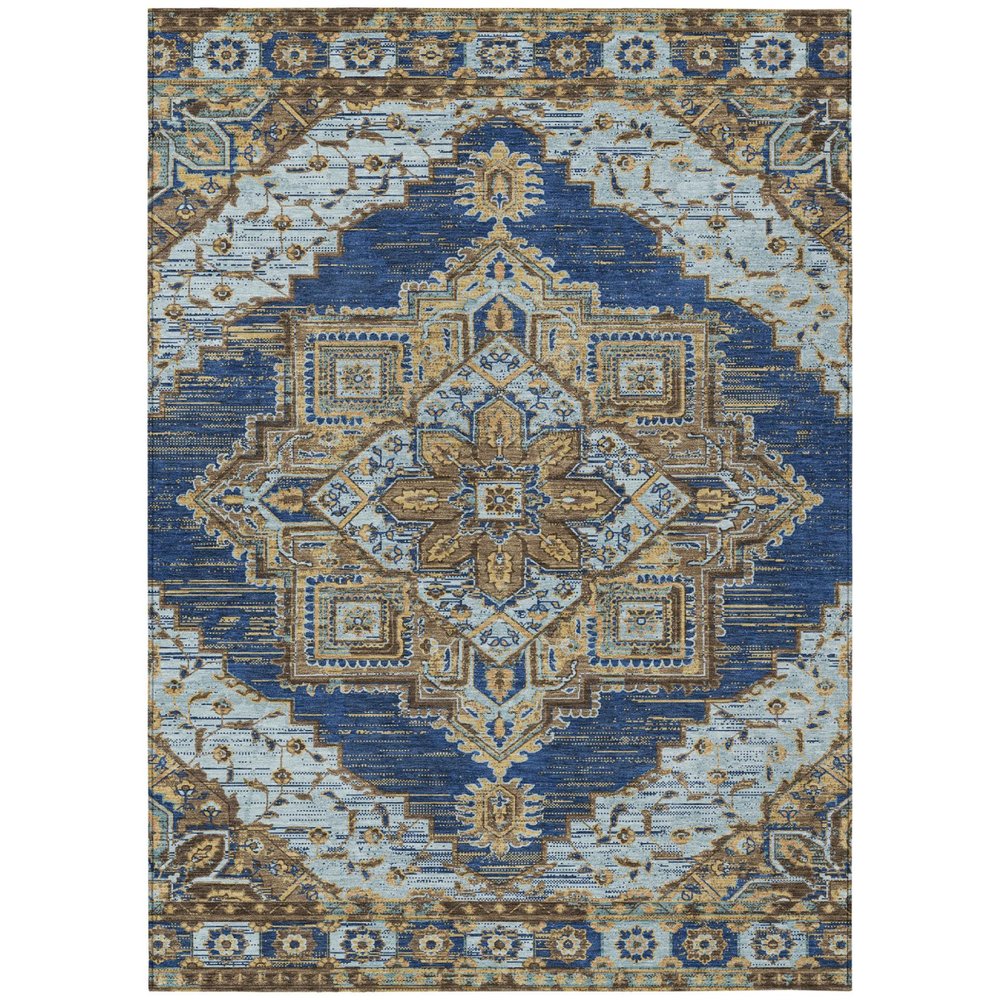 10' X 14' Navy Blue And Linen Oriental Washable Indoor Outdoor Area Rug HomeRoots